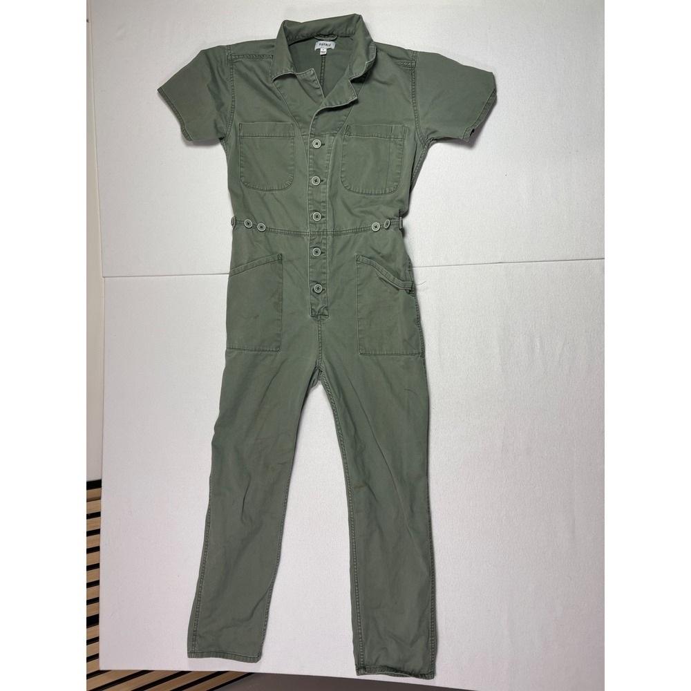 Pistola Grover Short Sleeve Button Front Utility Jumpsuit Olive Green Mens S
